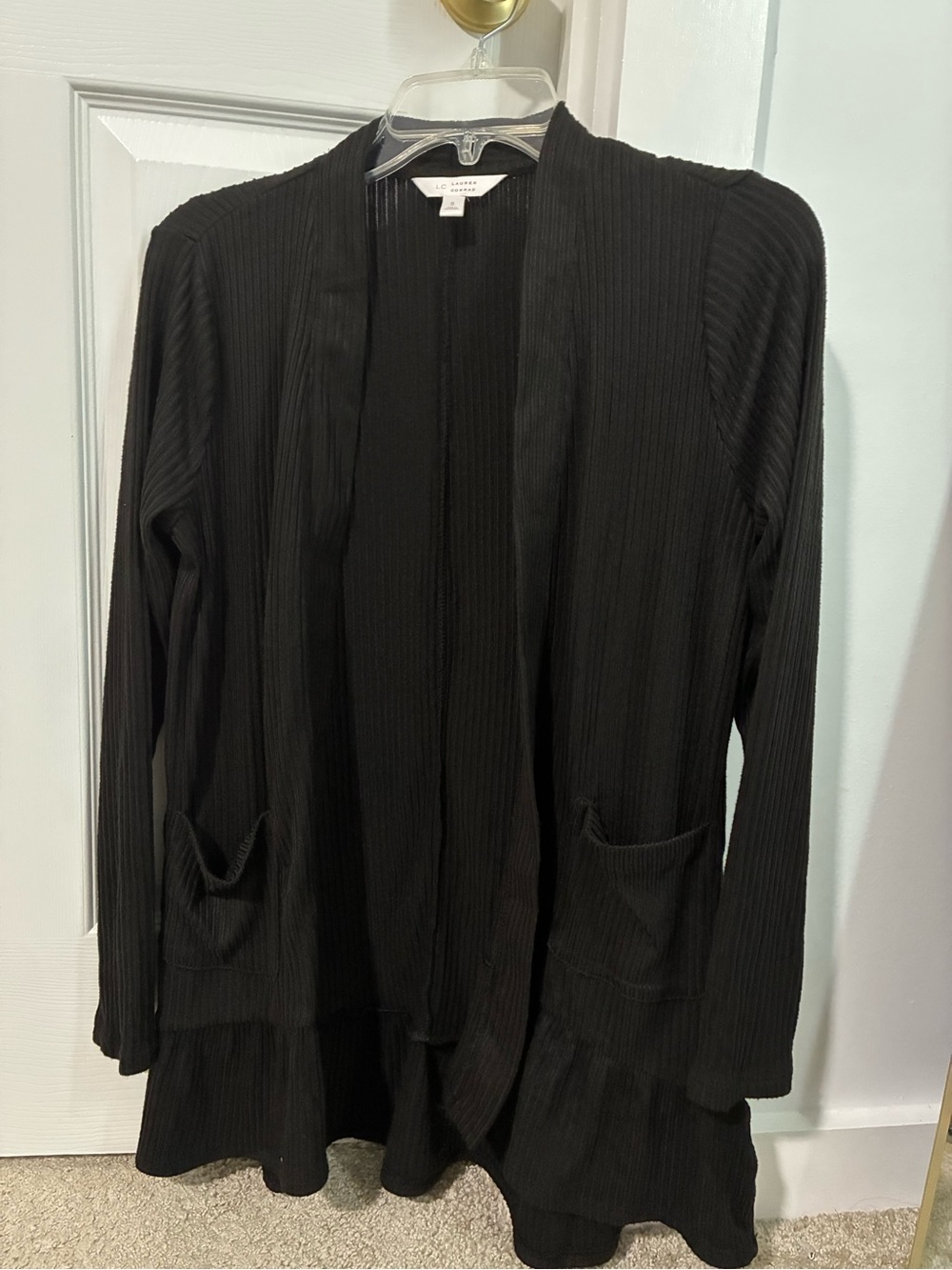 Black Ribbed Open Cardigan